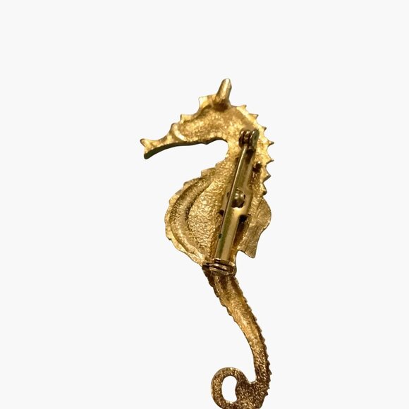 Vintage Seahorse Pin Brooch Green Orange Enamel Nautical Tropical Jewelry - Picture 4 of 5